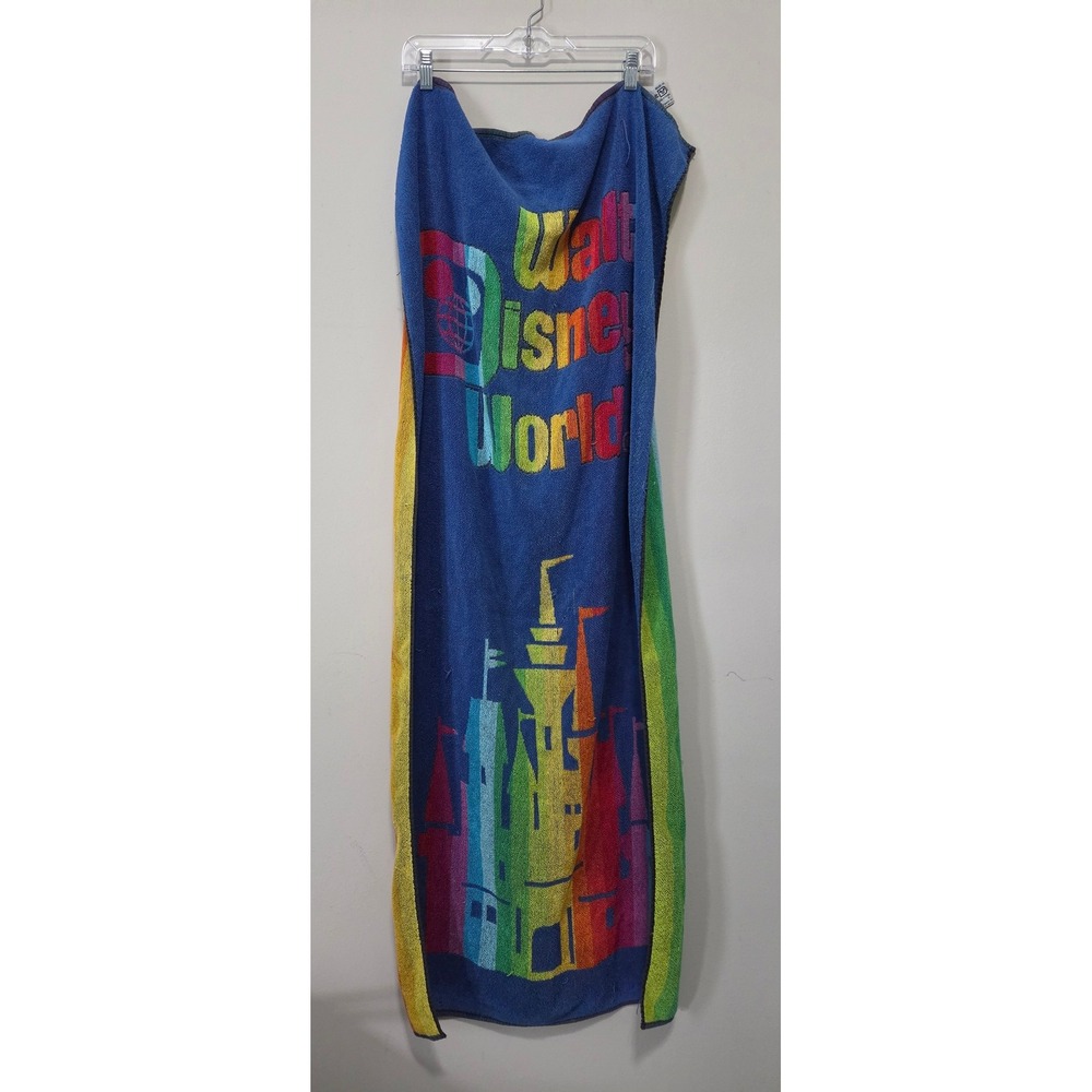 Vintage Walt Disney World Rainbow Castle Beach Towel Blue Cotton 54x25 Belgium